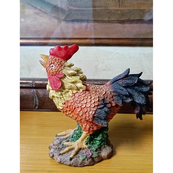 Unbranded Other - Colorful Resin Crowing Rooster Figurine Farmhouse Decor Rustic Chicken Statue